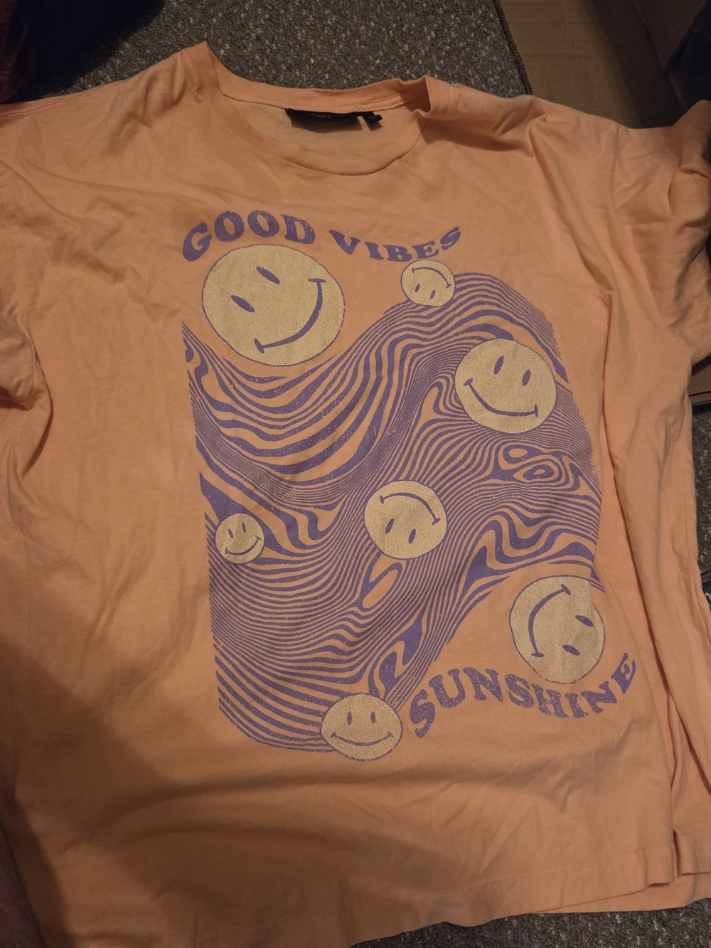 No Boundaries Peach Short Sleeve Tee with Purple & Yellow Graphic